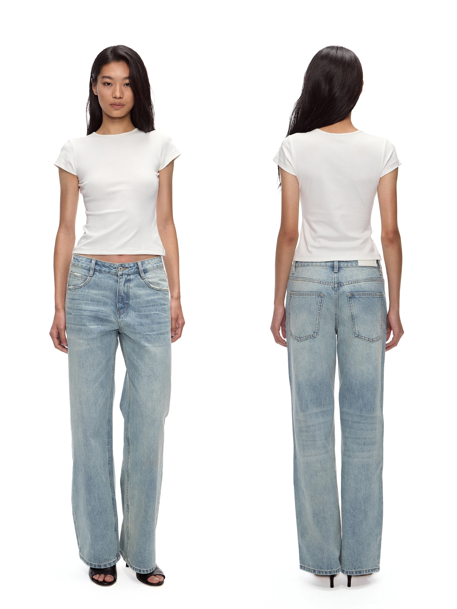 

EMM Refreing Светло-голубые прямые джинсы с завышенной талией и широкими штанинами, повседневные свободные джинсы для женщин