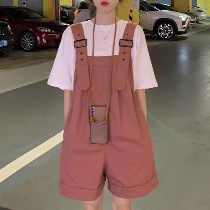 

Модные возрастные рабочие шорты Sweet Salt, повседневные свободные спортивные универсальные однотонные женские брюки на бретелях, новинка 2023 года, лето