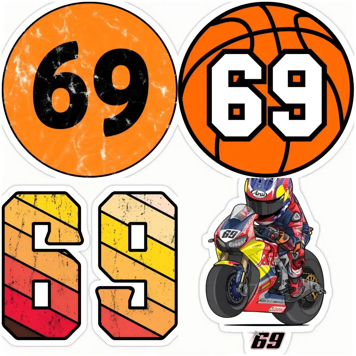 

RACE NUMBERS 69 DECALS STICKERS Car Styling Motorcycle Decorative Cover Scratches Car Accessories Exterior Knuckles Decoration