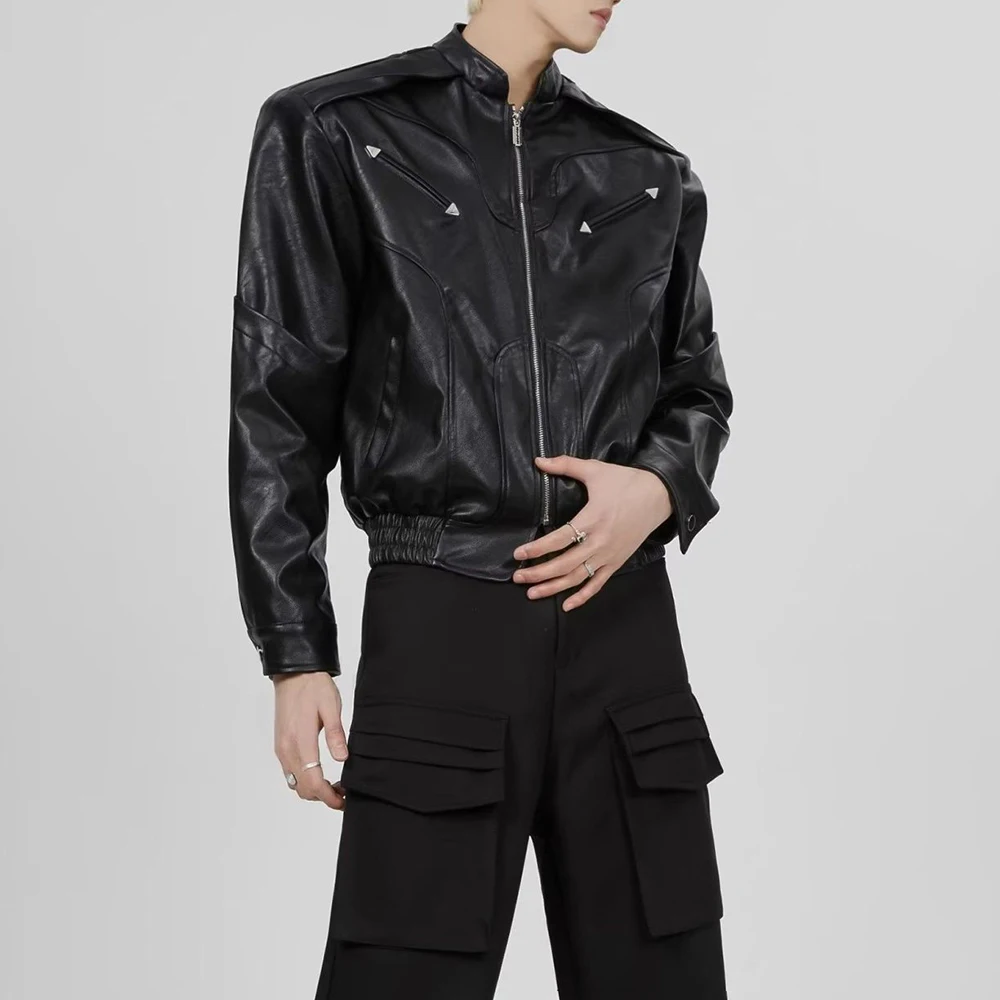 

Winter Men's Solid Color Long-Sleeved Leather Jacket American Retro Fashion Trendy High Street Casual Loose Niche Men's Top