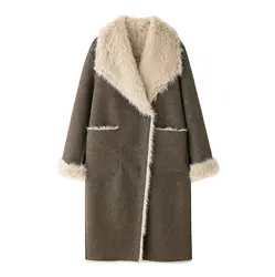 UNIZERA women's long coat with double lapels and long sleeves worn on both sides for autumn and winter