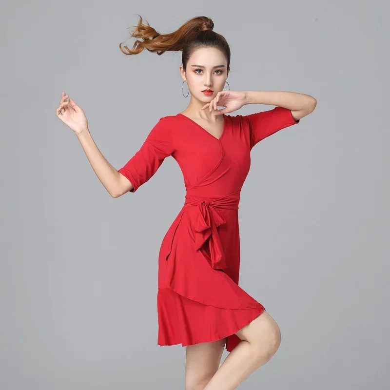 ラテンダンスドレス女性ラインダンス服ドレスサンバスカートダンス競技衣装ガール新しいトップス練習ステージ着用