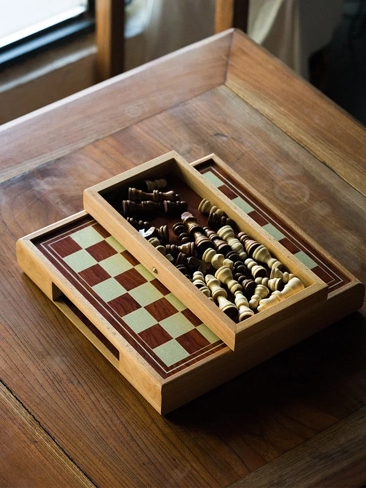 High-end children's beginner real wood chess game