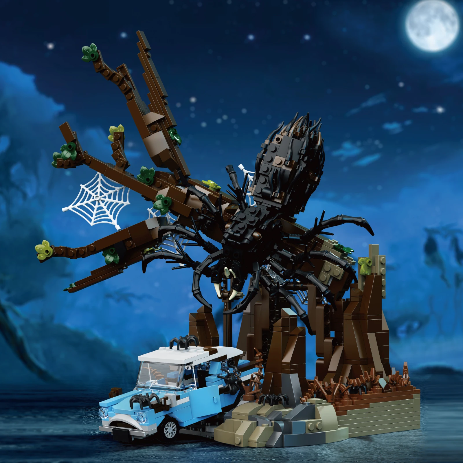 1412 Stück Traumwald große Spinne Bausteine MOC kreatives Szenenmodell, Ausstellungskollektion, Spielzeuggeschenk für Jungen