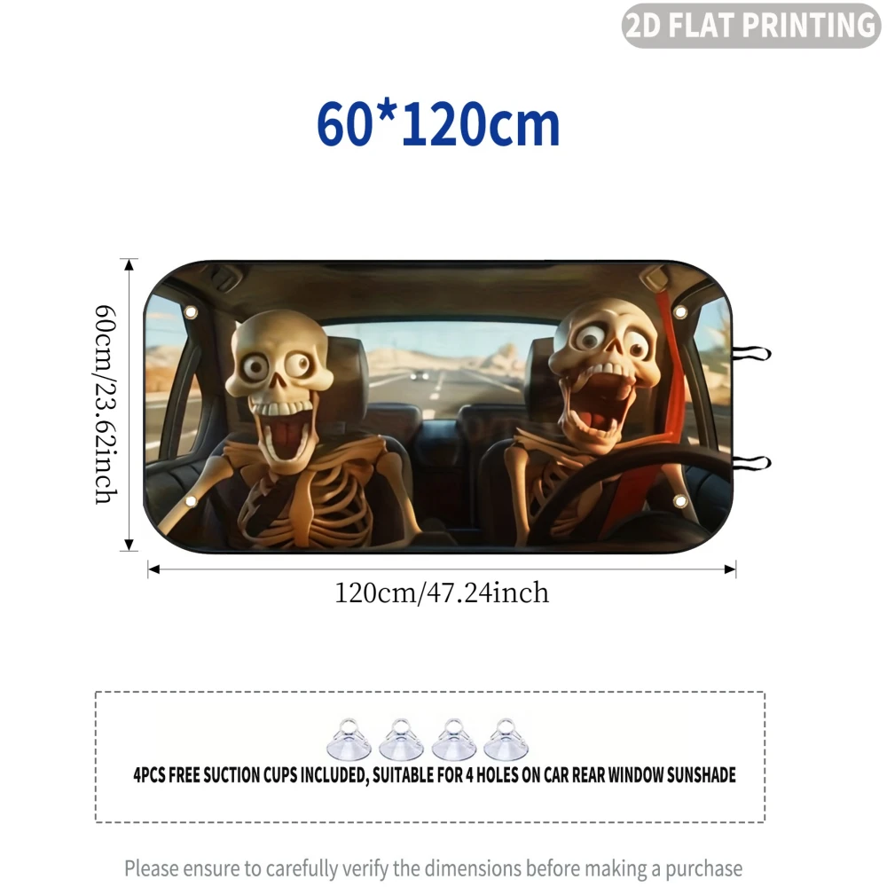 1pc Car Rear Window Sunshade Two Skeletons Driving Car Rear Window Decal, 4 Suction Cups, Effectively Blocks Sunlight