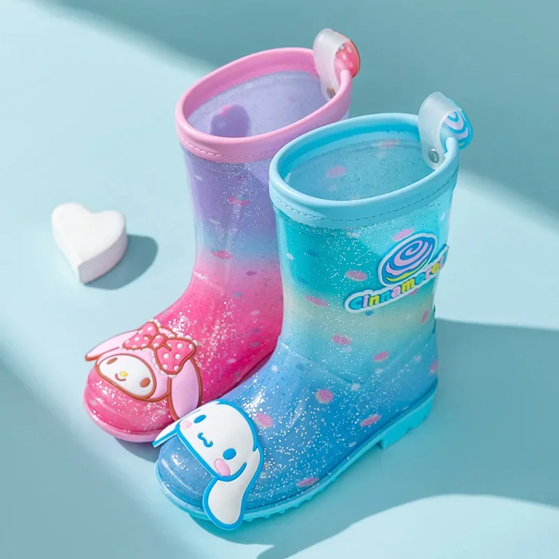 Sanrio Kids Rain Boots Cute Cartoon Girl Melody Kids Crystal Rain Boots Kuromi Melody Children\'s Cartoon Mid-calf boots