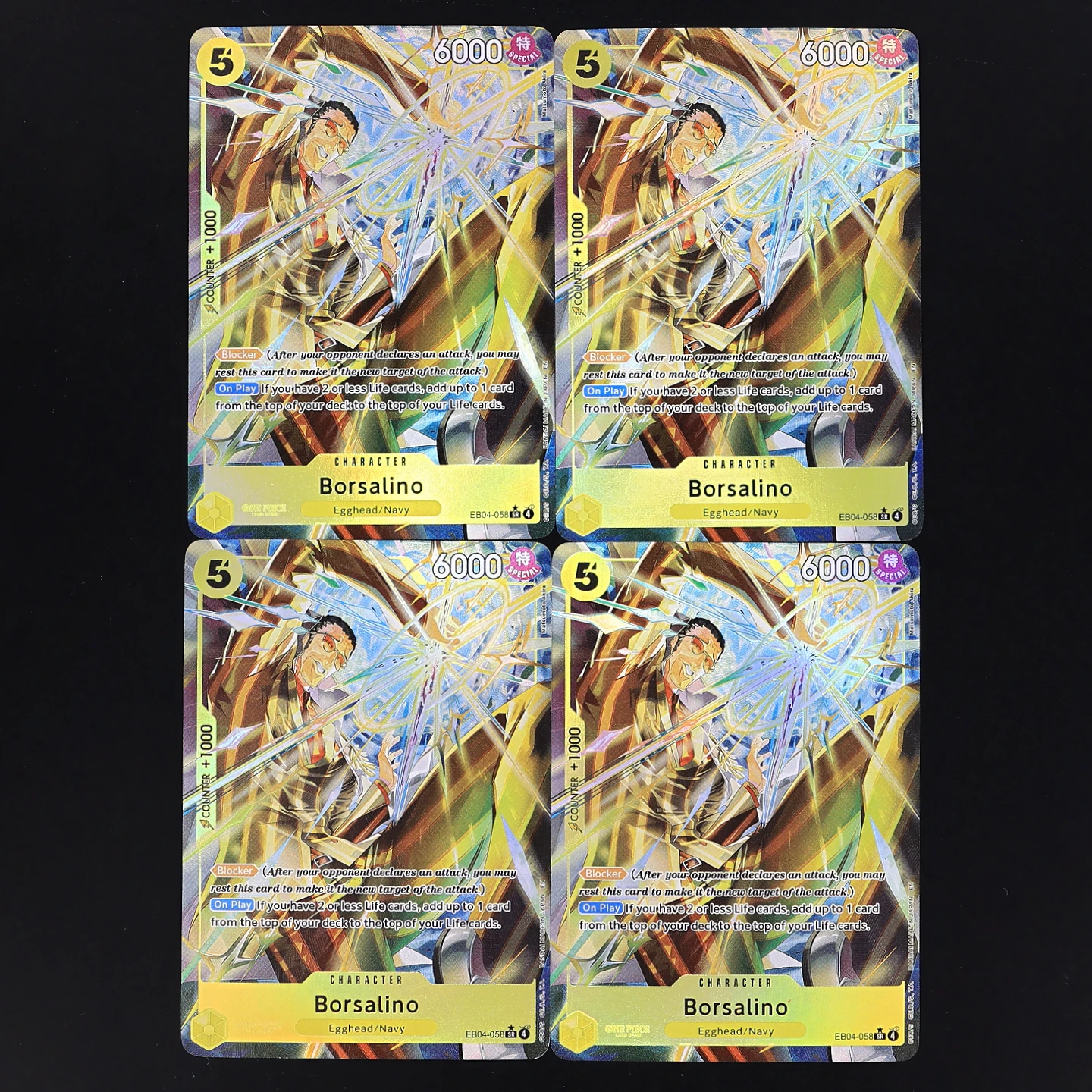 One Piece TCG OPCG Inglés EB04-058-Borsalino SR Playset 5 Cost Yellow Borsalino Tarjeta de Foil Texturizada Anime Cartas Coleccionables