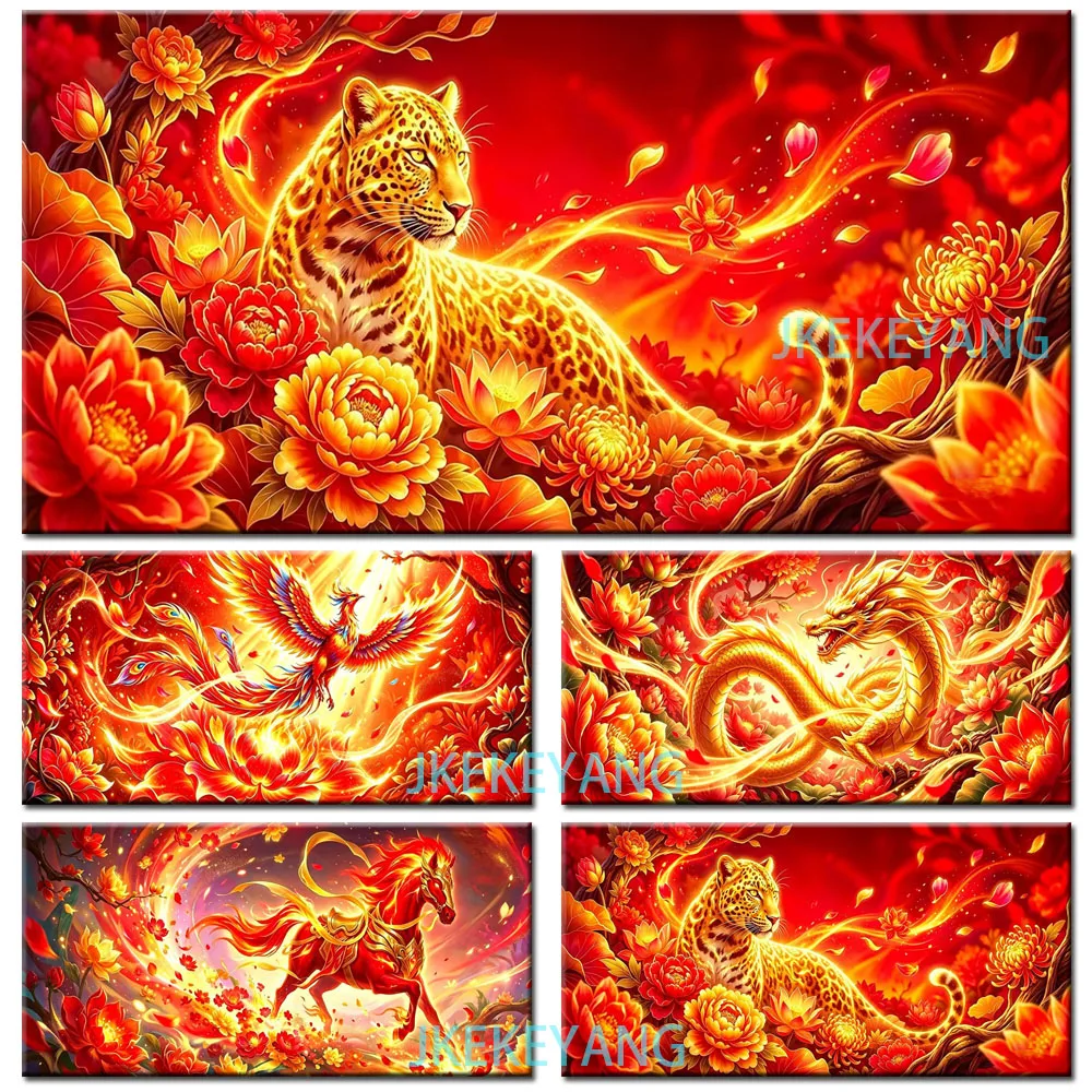 

Dragon Phoenix Leopard and Horse Picture DIY Diamond Painting Cross Stitch Full Drills Diamond Mosaic New Collection Home Decor