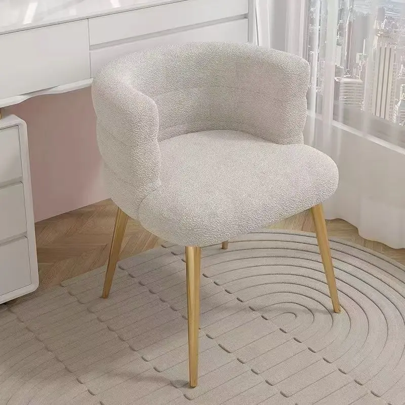 Formwell small version of Accent Chair, Curved Design backrest for kitchen dining  lambswool fabric metal legs in golden coated