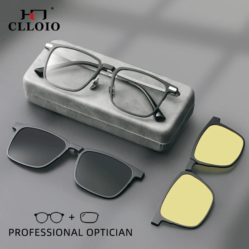 

CLLOIO TR90 Magnet Clip Polarized Sunglasses For Men Anti Blue Ray Myopia Hyperopia Custom Prescription Optical Reading Glasses