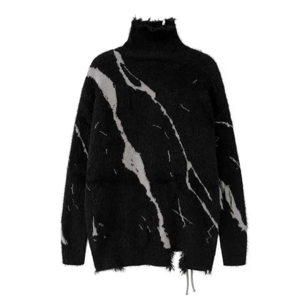 Roll kragen pullover Mohair dick ausgefranst ästhetischen Goth Pullover für Frauen Männer lose schäbig y2k Fee Grunge Winter Kleidung dunkle