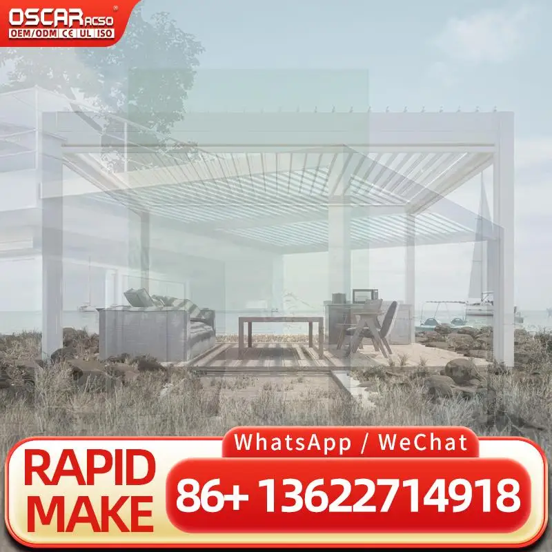 

Outdoor Motorized Louvered Roof 4x4 6x4 Aluminium Structure Waterproof with Zip Screen for Garden Patio Backyard pergolas