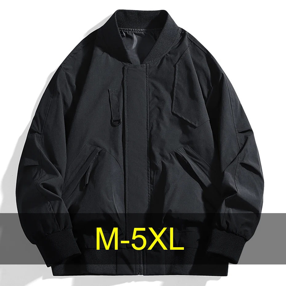 

Varsity Jackets Men's Baseball Jacket Plus Size 5XL Cargo Coat Spring Autumn O-neck Coat Solid Color Outerwear Black
