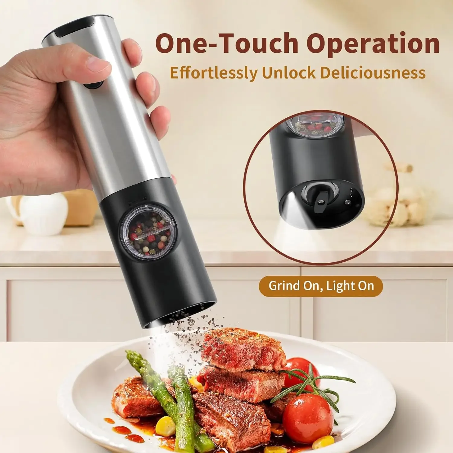 

USB Rechargeable Salt Pepper Grinder With Adjustable Electric Pepper Powder Grinder Roughness Freshly Ground Pepper kitchen Tool