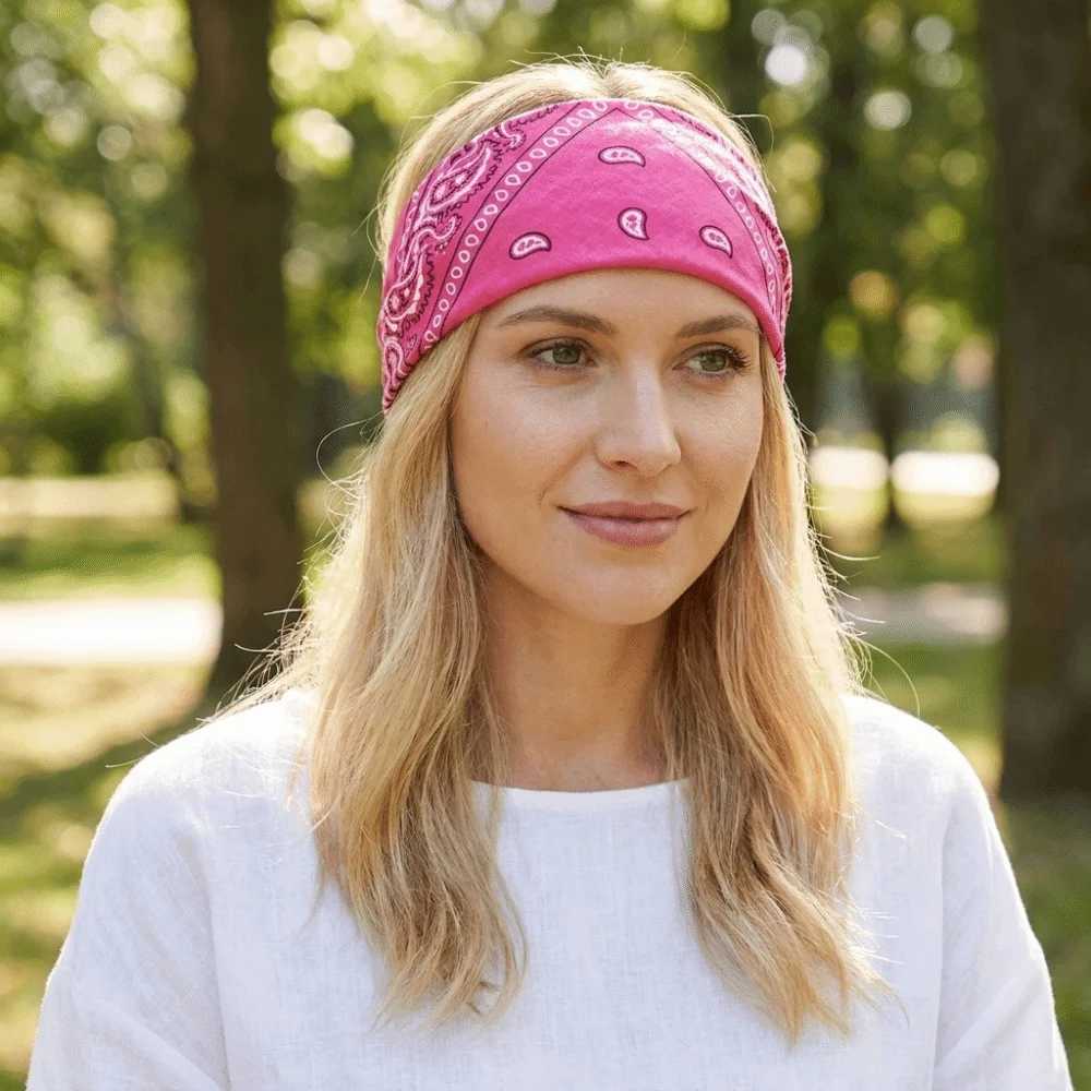 Multi-Functional Cotton Paisley Print Headband Soft Elastic Turban Head Wrap Wide Non Slip Hair Band Sports