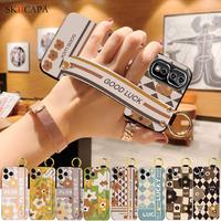 Wrist Strap Stand Case For Honor 90 Pro Vintage Flower Holder Soft Silicone Shockproof Cover For Huawei Honor 80SE 70 60 Pro+