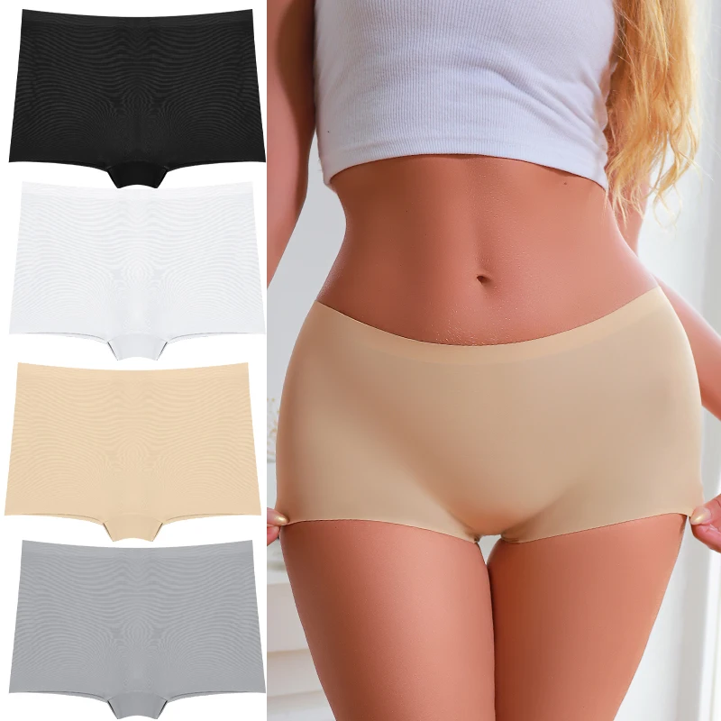 

1PCS Ice Silk Seamless Boyshort for Women Ultra Thin No Trace Panties Low Rise Sexy Lingerie Solid Color Safety Trousers Elastic