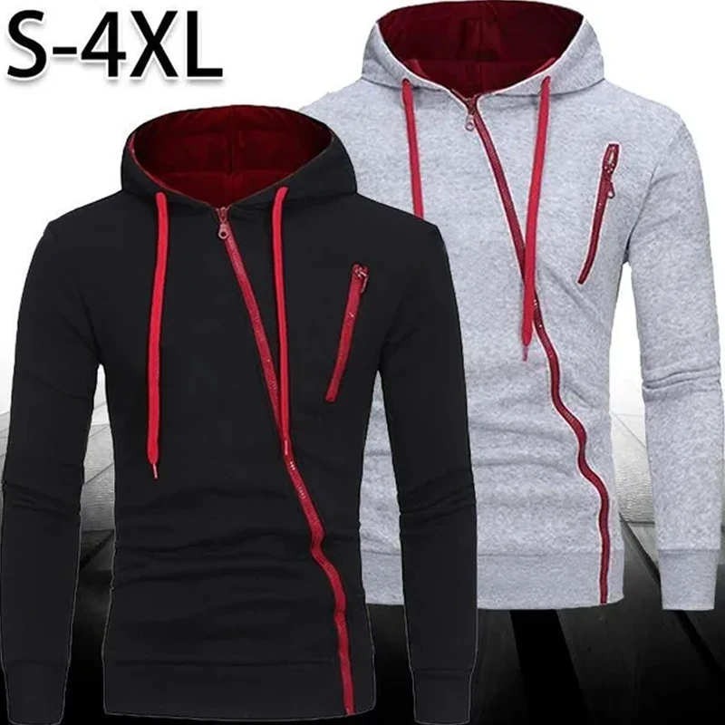 

Autumn Casual Contrast Hoodie Men Solid Color Loose Long Sleeve Hoodies Gothic Sweatshirts Zipper Hoody Hooded Fashion Streetwea