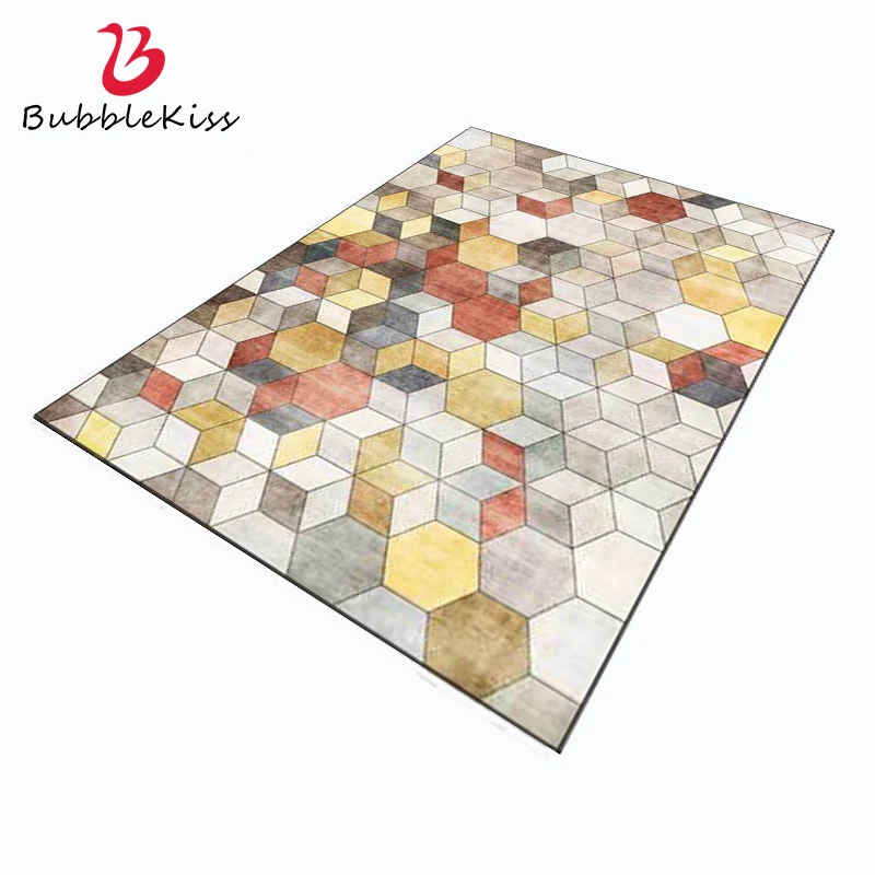 

Bubble Kiss Fashion Color Grid Pattern Carpet Living Room Non-slip Home Decoration Bedroom Carpet Bedside Rug Balcony Floor Mat