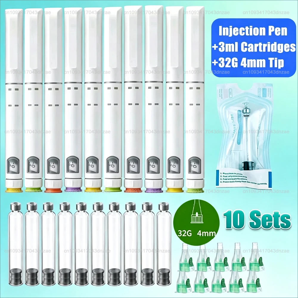Disposable Sterile Magic Pen Sets, Beauty Pens, Adjustable-Dose Insulin Injection Pens 60U with 3ml Cartridges & 32G 4mm Pen Tip