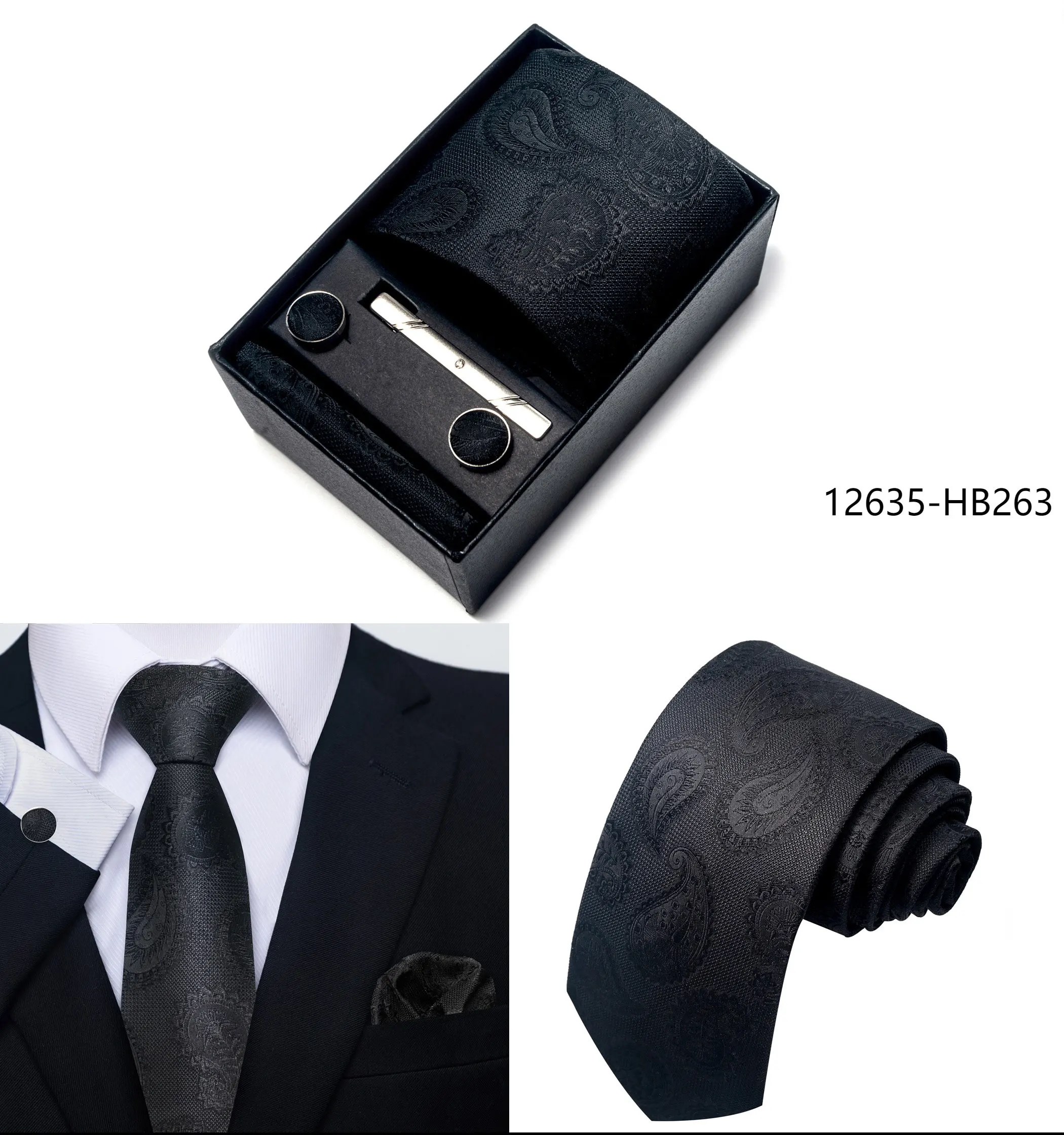 High Grade Holiday Gift Box Brand 8 cm Blue Paisley Tie Handkerchief Cufflink Set Men Necktie Clothing Accessories Birthday Gift