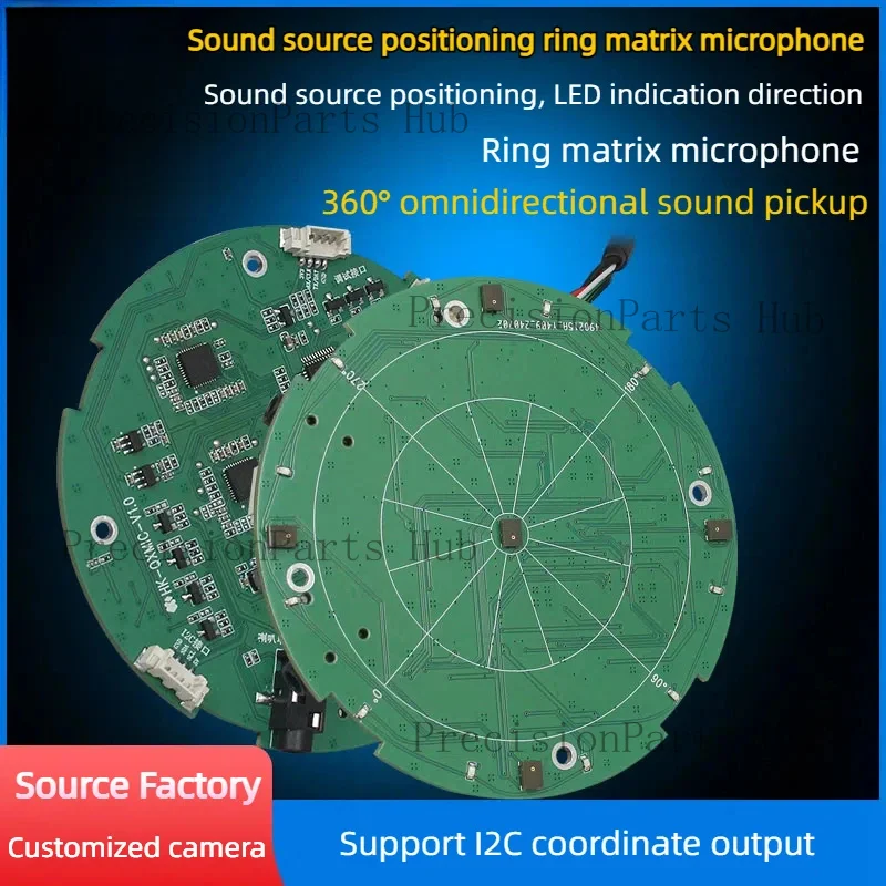 360° Omnidirectional Sound Source Positioning Microphone Array, USB Noise Cancelling Mic for 12MP Camera & AI Robot