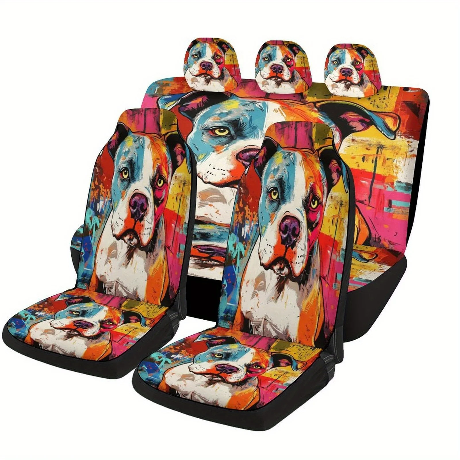 

Vibrant Dog Portrait Car Seat Cover Set - Fit For Most Cars, Stylish Novelty Protector Covers With Playful Artwork, Includes Ful