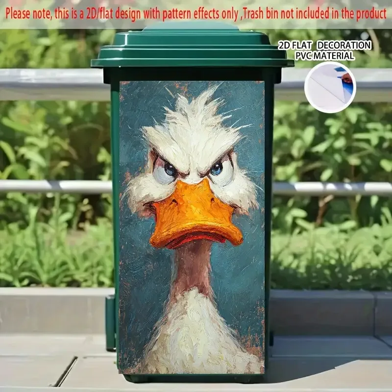 1pc Oil Painting Style Angry Duck Themed Trash Can Decal Wall Sticker, Ideal for Outdoor Trash Cans, Walls and Home Decor.
