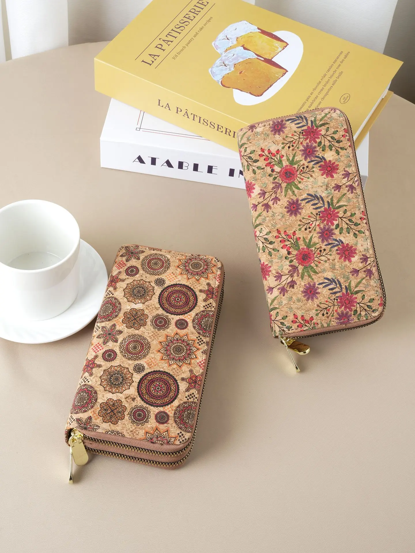 Vintage Floral Print Long Wallet Double Zipper Large Capacity Wristlet Clutch Purse Fashion Women Phone Coin Hand Bag