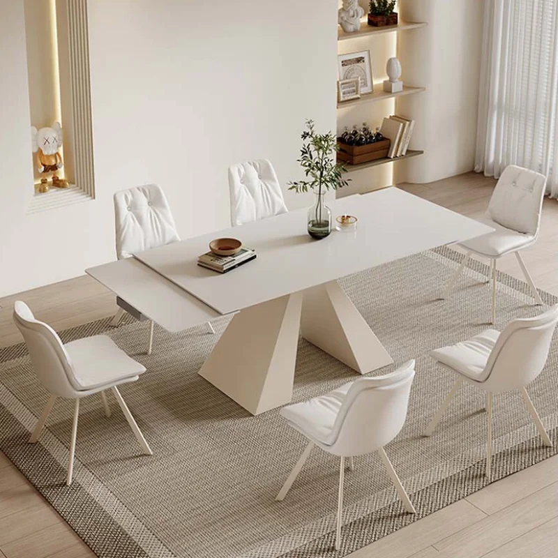 

Extendable White Dining Table Set Rectangular Long Modern Living Room Dining Table Restaurant Design Mesa Comedor Home Furniture