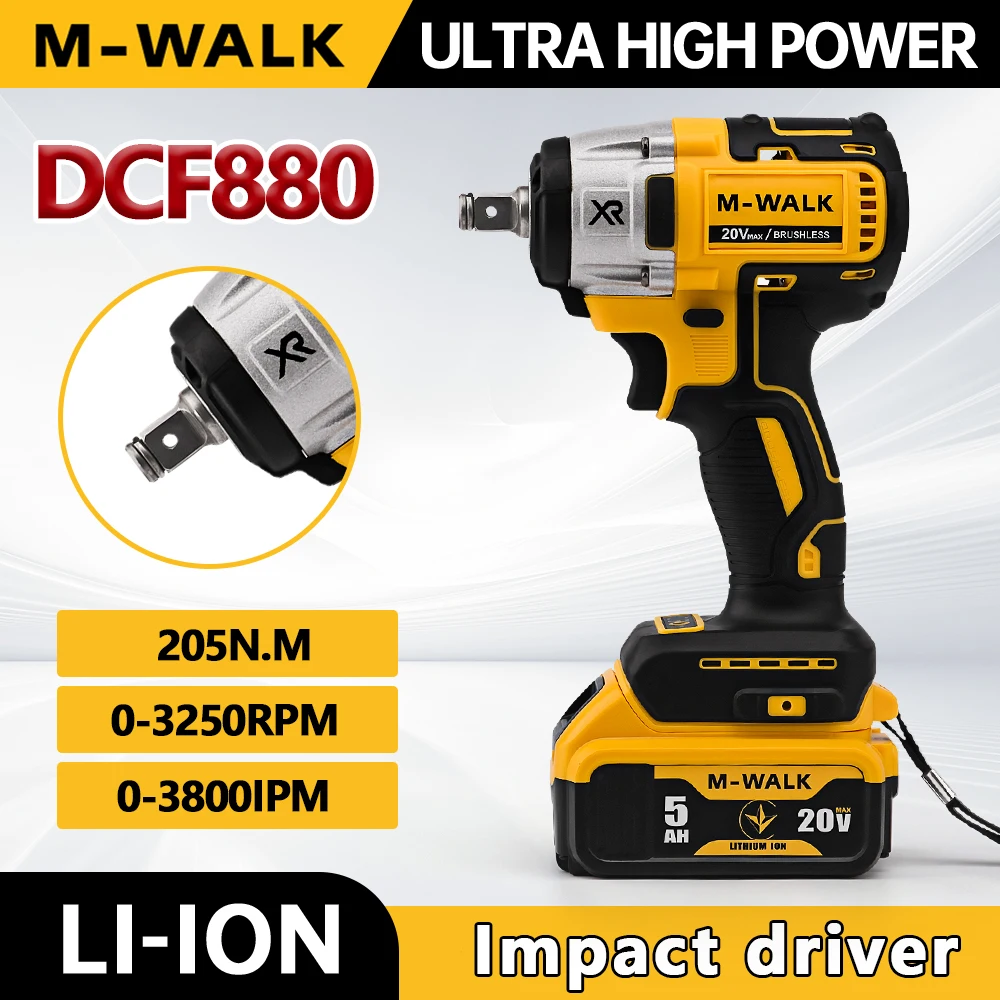 M-WALK DCF880 مفتاح ربط بدون فرش 3250 دورة في الدقيقة إطار قابل للفصل 205N.m أدوات كهربائية قوية للتفكيك لدبوس بطارية ديوالت 20 فولت #1