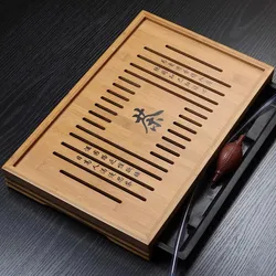 Hot Sale Flower Carving Kung Fu Tea Set Natural Wood Bamboo Tea Tray Rectangular Traditional Bamboo Puer Tea Tray Tea Table
