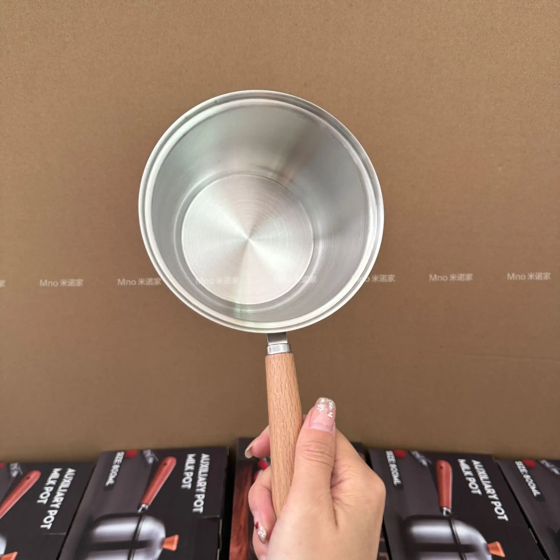 Stainless Steel 304 Baby Food Milk Mini Pot One Piece Wooden Handle Non Coated Food Grade Induction Gas Ceramic 800ml 130mm