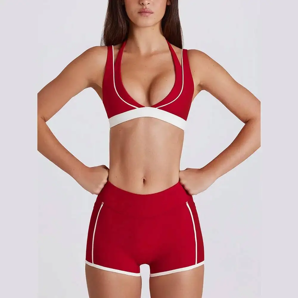 

Two Tone V Neck Racerback Sports Bra Yoga Set Seamless Fiess Tank High Waisted Shorts Women S Tracksuits Gym Wear
