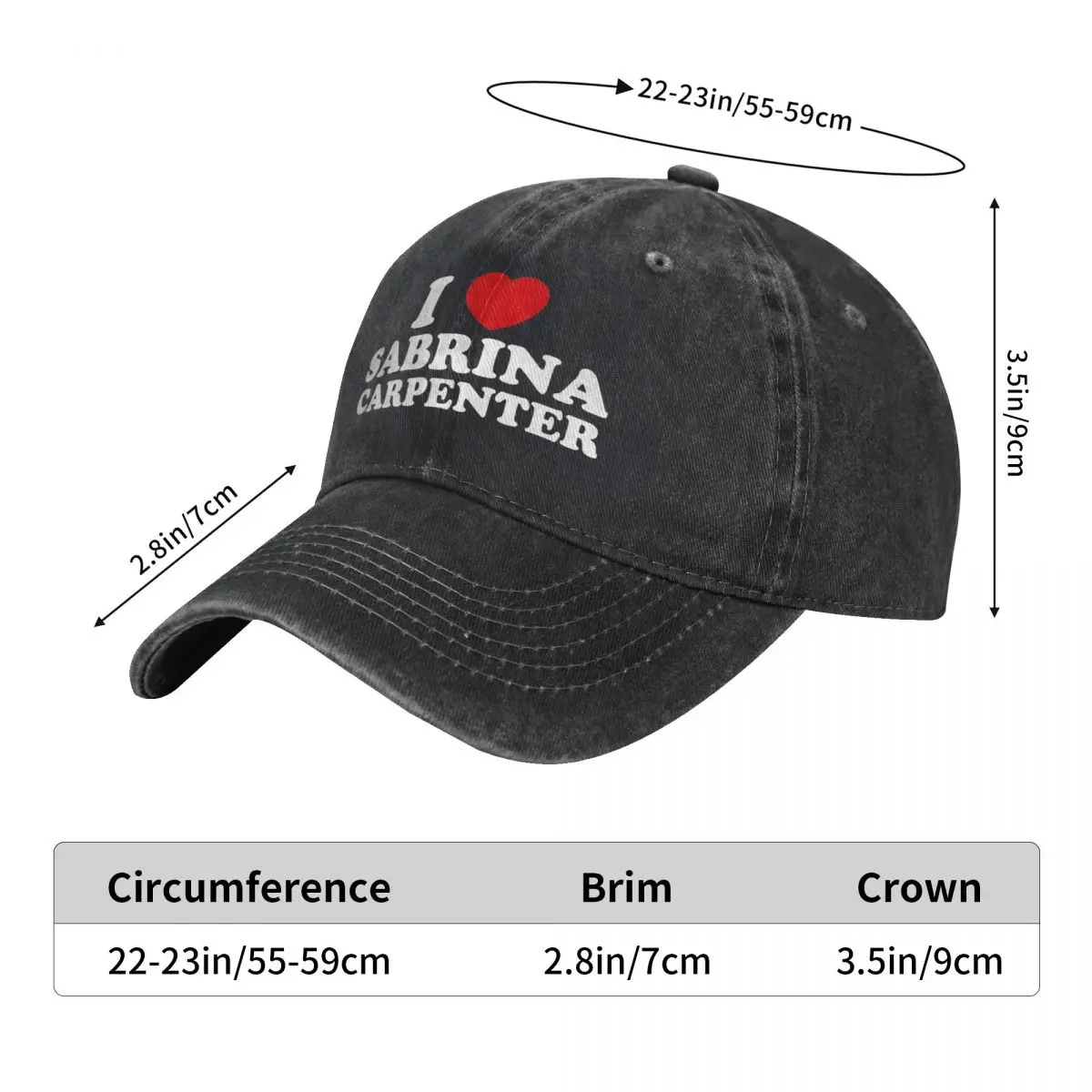 I Heart Sabrina Carpenter Merch Men Women Baseball Caps Distressed Washed Hats Cap Vintage Outdoor Running Golf Snapback Cap