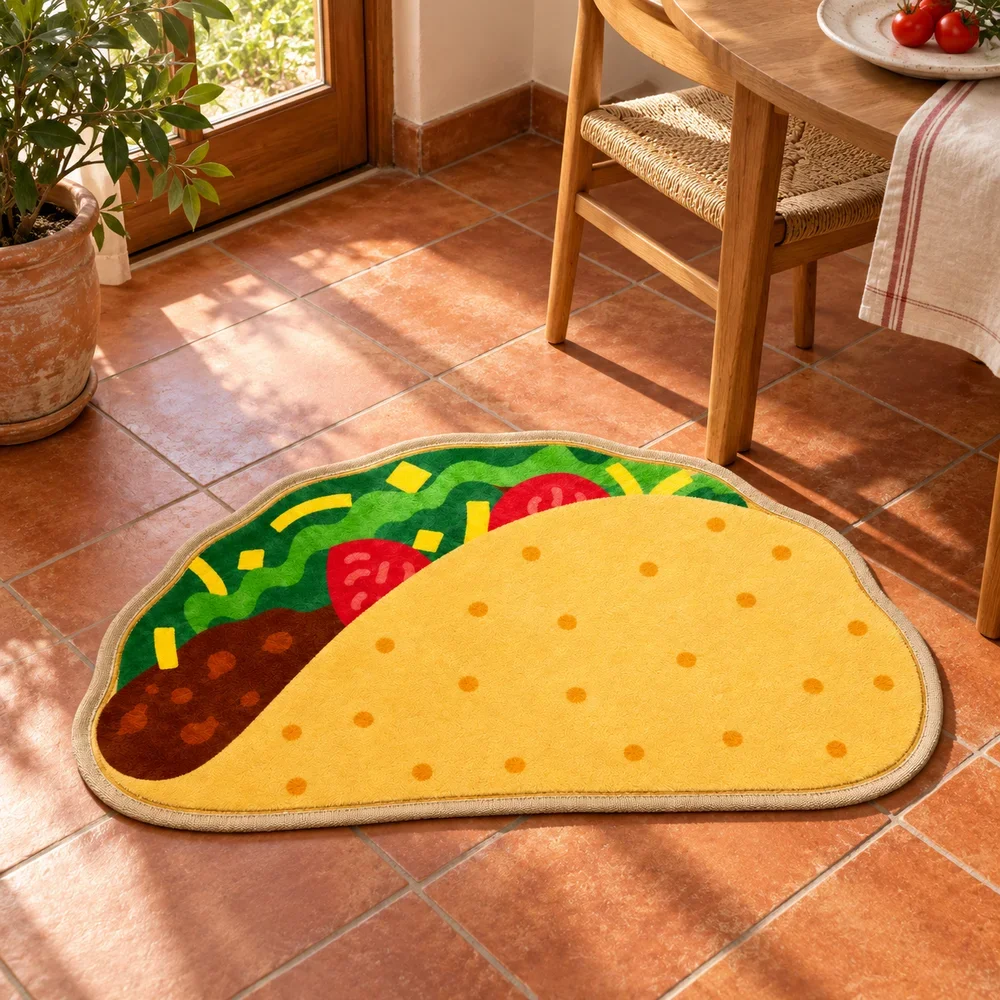 Taco Shaped Area Rug Soft Short Plush Mexican Food Avocado Tomato Floor Mat for Kitchen Dining Room Entryway Bedroom Home Decor