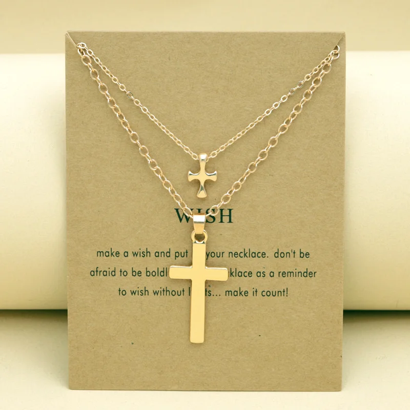 Cross Pendant Double Clavicle Chain Blessing Card Two Set Necklaces