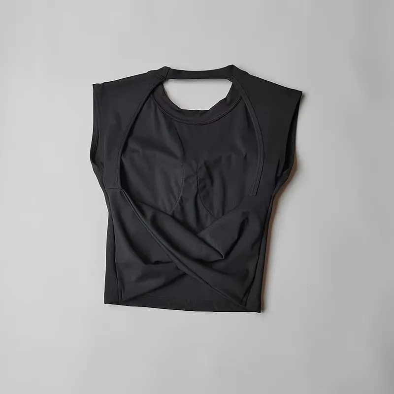 

Yoga Short-sleeved Women Fixed Chest Pad Running Gym Seamless Backless Short Training Sports T-shirt Waist Slimming Fitness Vest