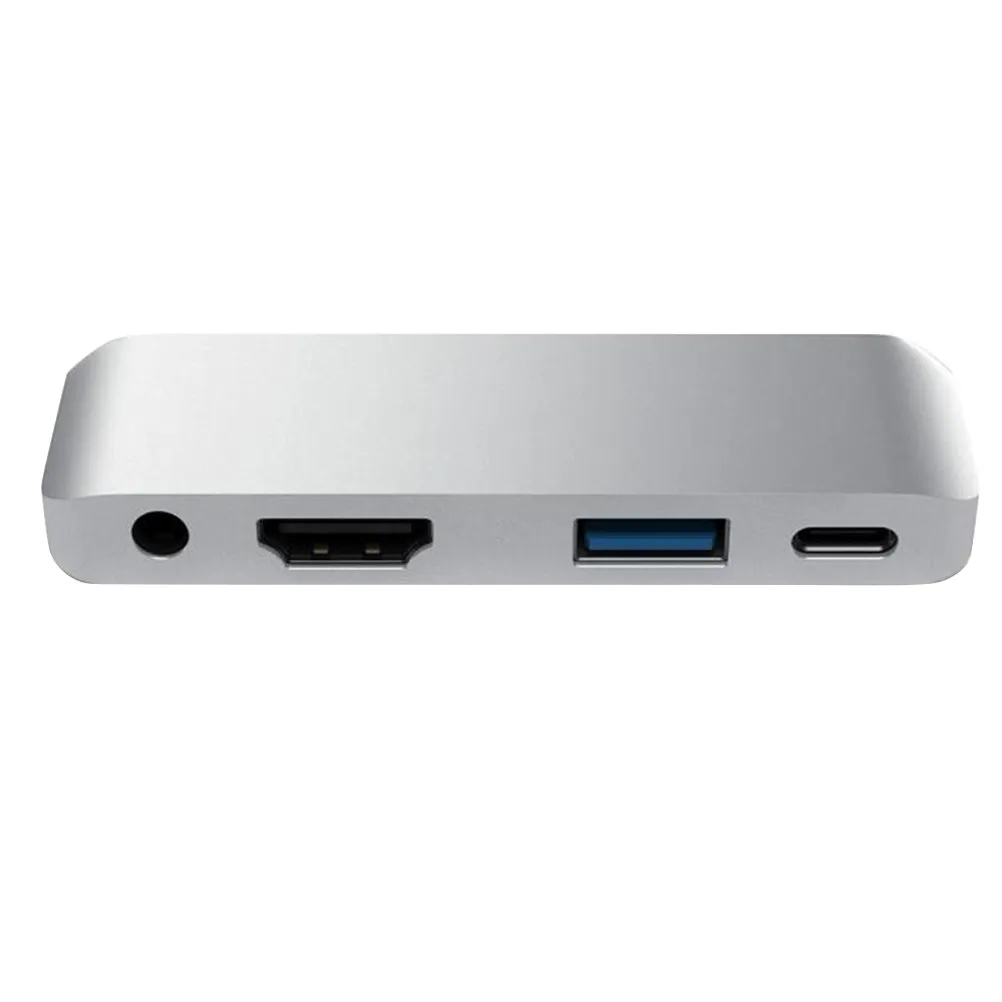 USB C Hub Adapter Silver Professional 4K Display USB 3.0 3.5mm Headphone Jack Pd Charging for Laptop Mobile Pro