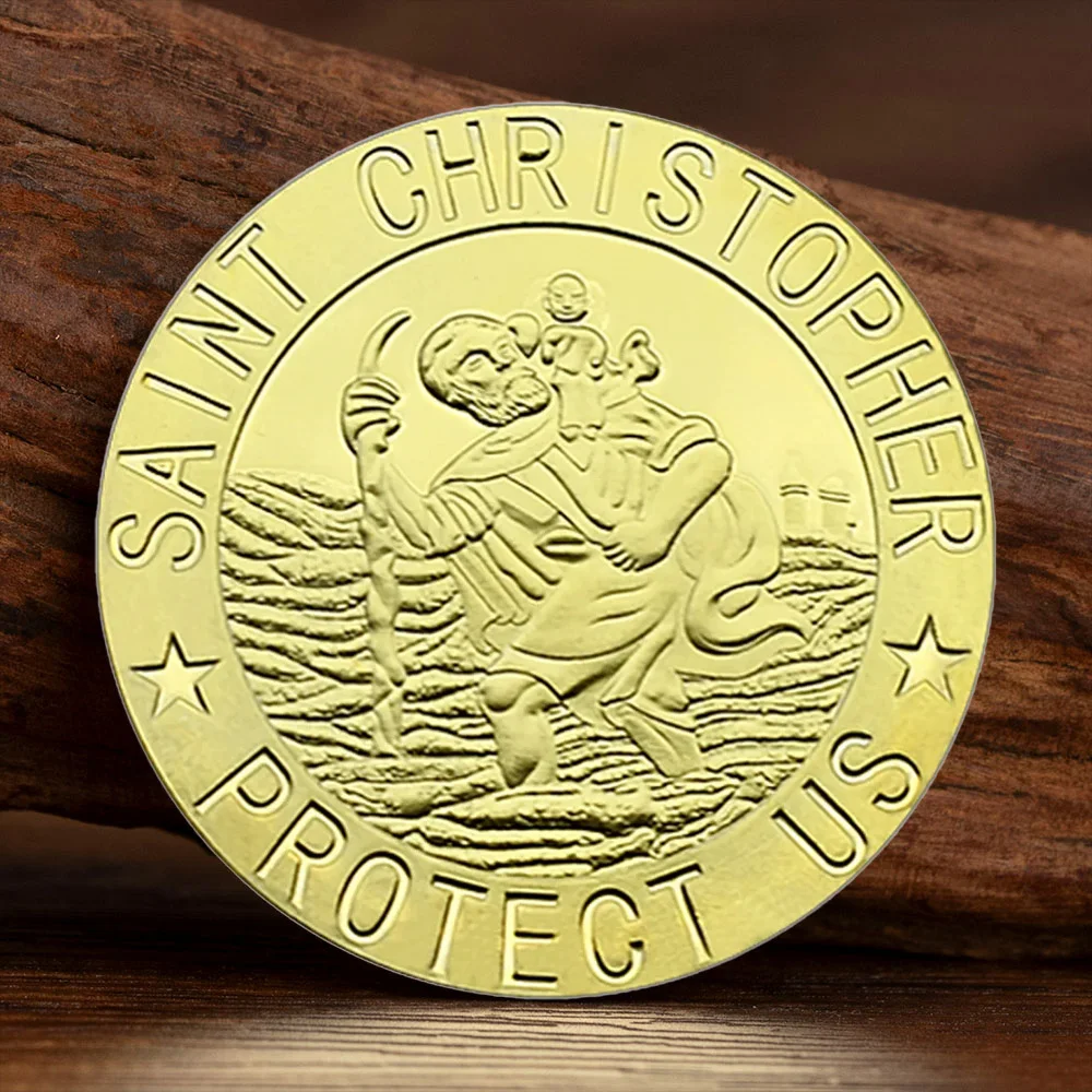 Saint Christopher Protect Us Gold Plated Souvenir Coin The Patron Saint of Travelers Commemorative Coins Collectible Gift