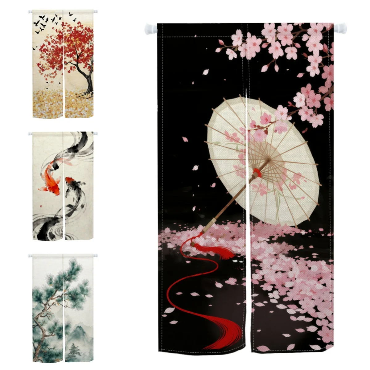 Japanese Style Noren Door Curtain Cherry Blossom Umbrella Izakaya Partition Linen Doorway Curtains Kitchen Entrance Half Curtain