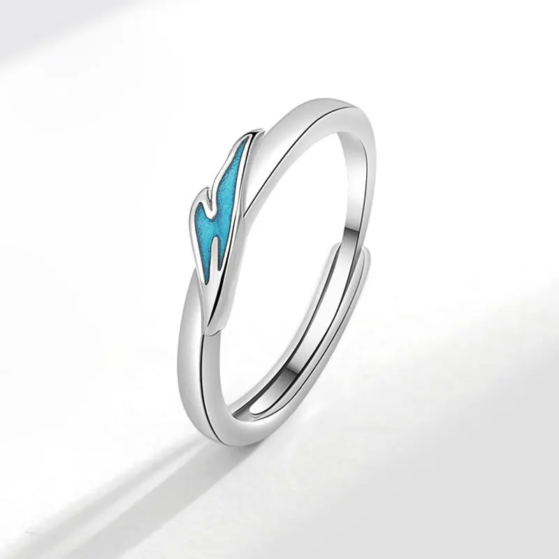 WYEAIIR-925 Sterling Silver Redimensionável Anel de Abertura para Amantes, Peixe Fresco, Blue Drop Glaze, Presente Romântico Dia dos Namorados