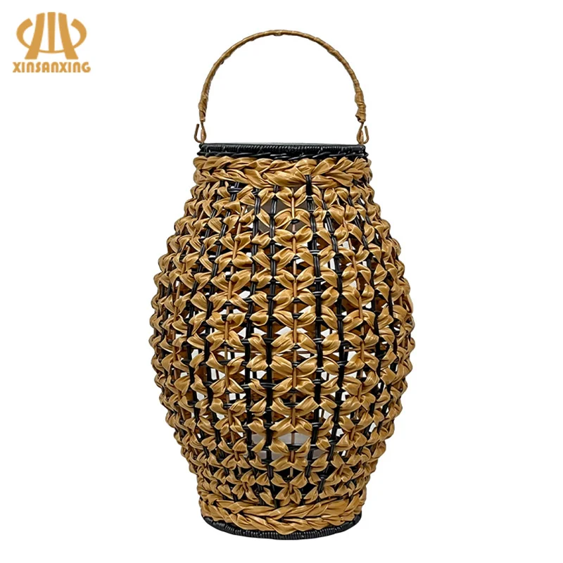 Factory Rattan Hanging Lanterns Outdoor Waterproof Rechargeable Led Solar Lantern Lights 43*29cm