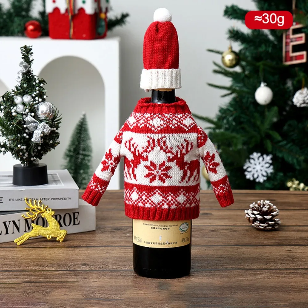 Elk Wine Bottle Cover Reusable Cover with Mini Santa Hat Christmas Knitted Bottle Cover Santa Claus Reindeer Beer Bottle Cover