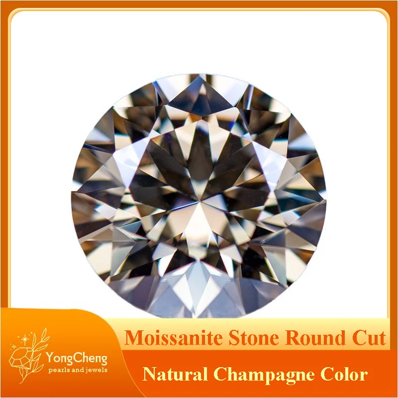 

Moissanite Stone Natural Champagne Color Round Cut Charms Gemstone DIY Ring Necklace Earrings Main Materials GRA Certificate