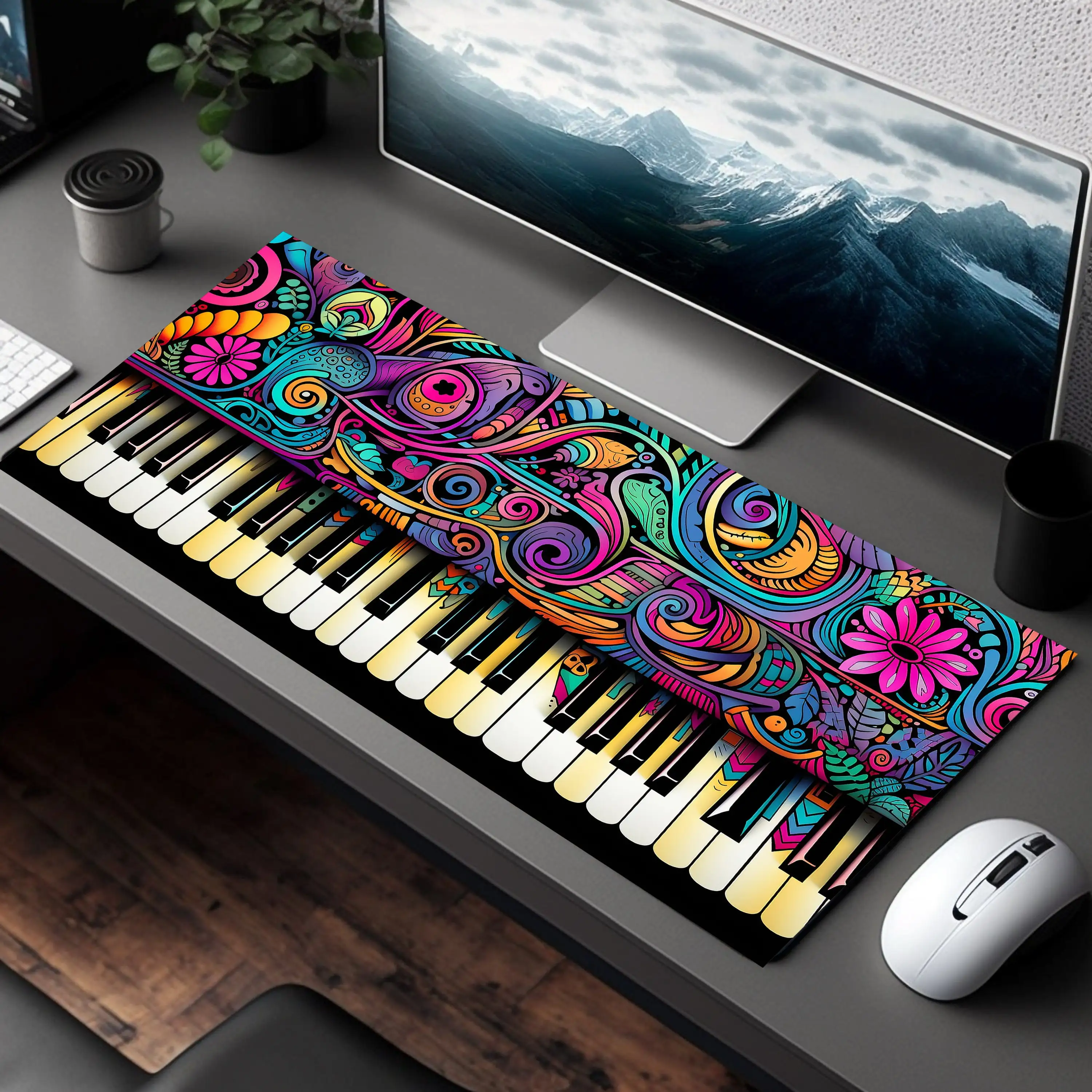 Music Lovers Desk Decor, Musical Desk Accessory, Musician Gift, Music Lovers Gift, Unique Gaming Desk Mat, Large Mouse Pad