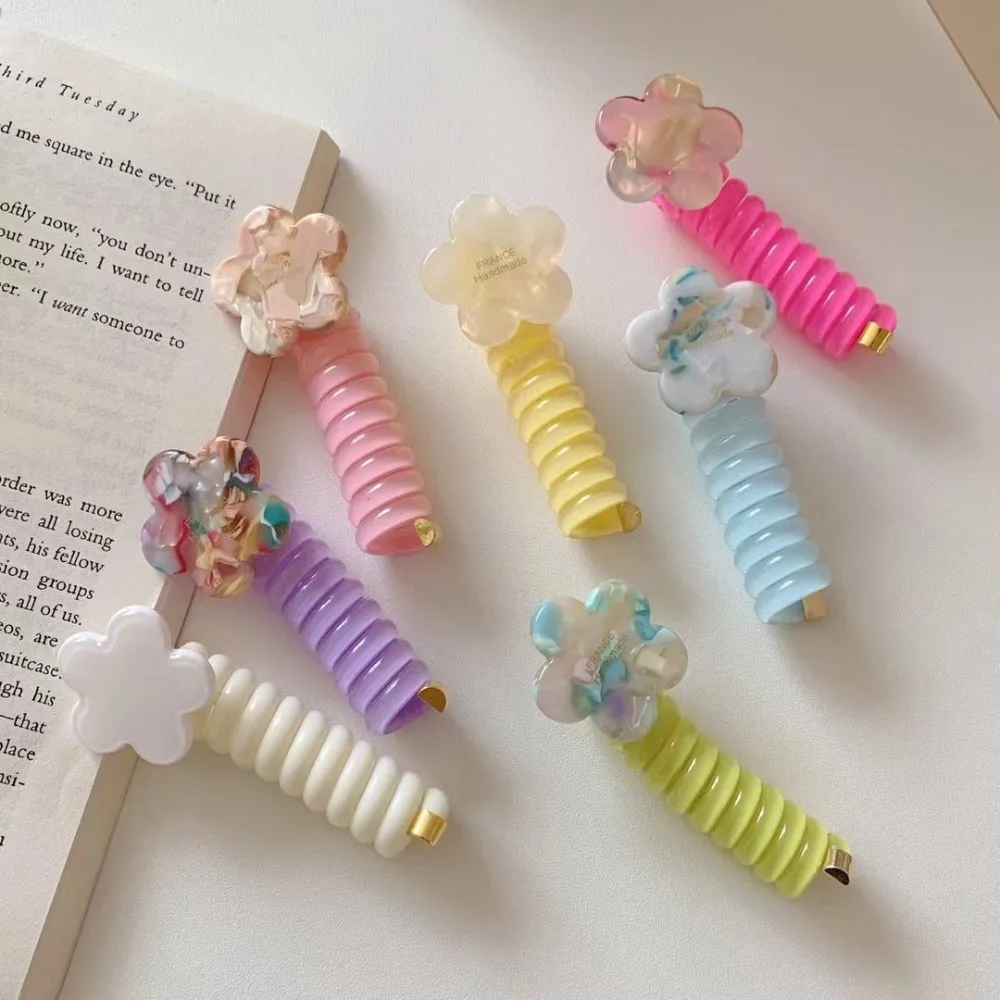 Resin Telephone Wire Hair Rope Flower Elastic Bubble Braid Hair Tie Hair Styling Tools Candy Color Telephone Line Headband