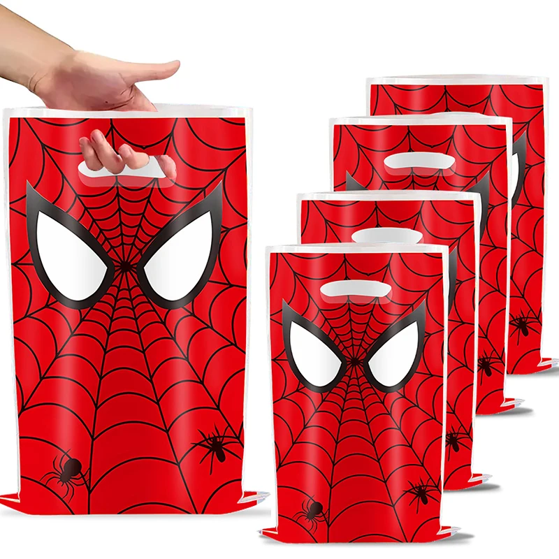 Borse regalo per feste di compleanno Spiderman Borsa per caramelle in plastica a tema ragno Borsa per bottino per feste per bambini Bomboniere per feste di compleanno per bambini Forniture Decor