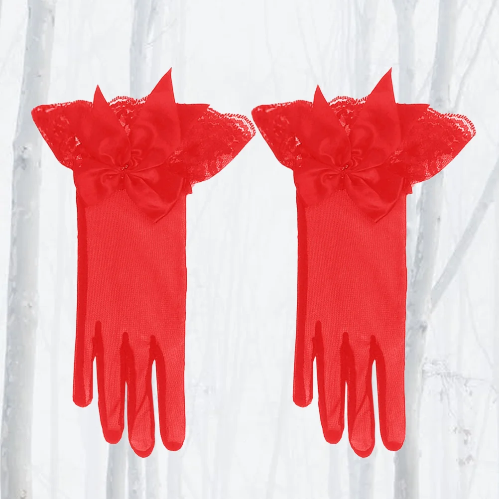 

1Pair Wedding Dress Gloves Lace Mesh Bridal Gloves Elegant Stretchy Design for Bride Wedding Party Prom Ballet Opera Stage Show