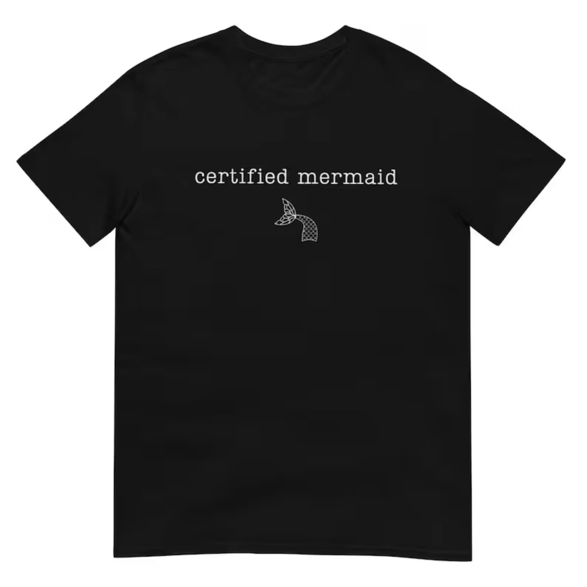 Women Short Sleeve T Shirt Certified Mermaid Minimalist Mermaid Tail Line Text Graphic Casual Tee